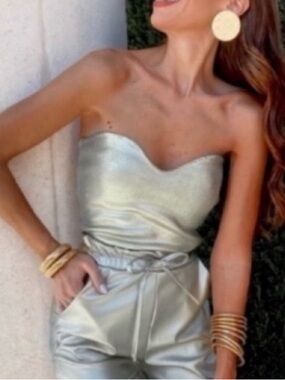 ZARA Silver Foil Metallic Sweetheart Strapless Tube Top NWT